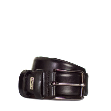 Black Leather Belt By Benetti Menswear