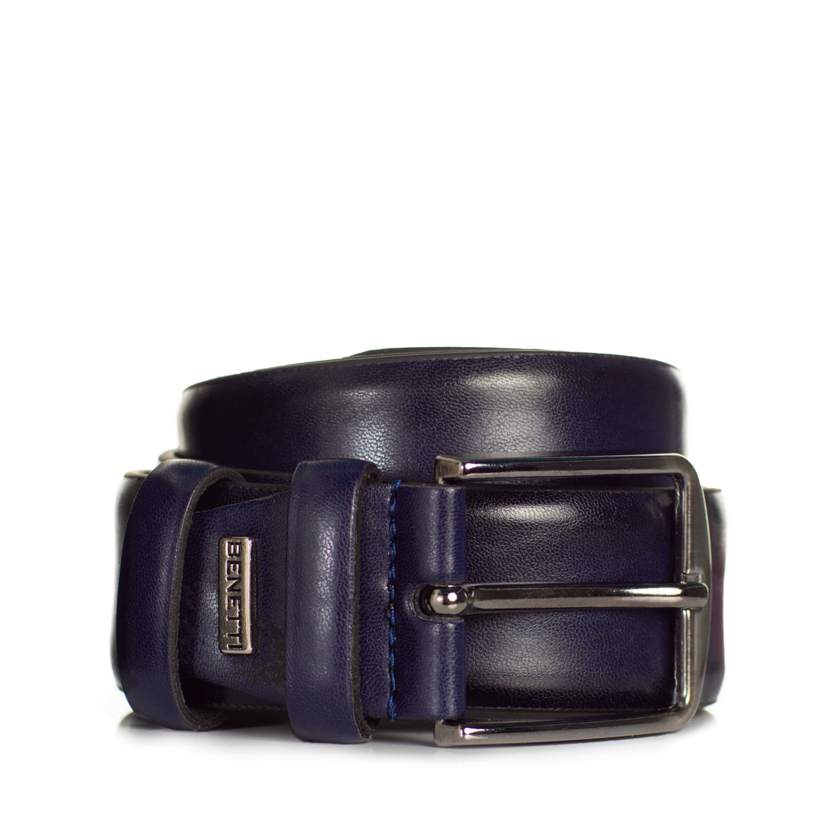 Navy Leather Belt By Benetti Menswear 